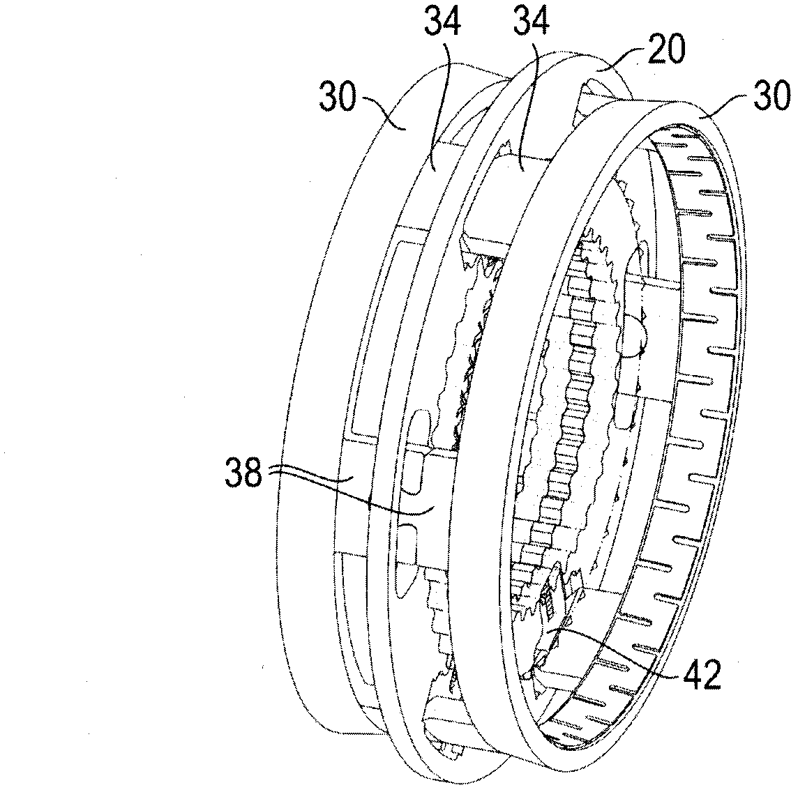 Transmitter with preassembled synchronizing rings