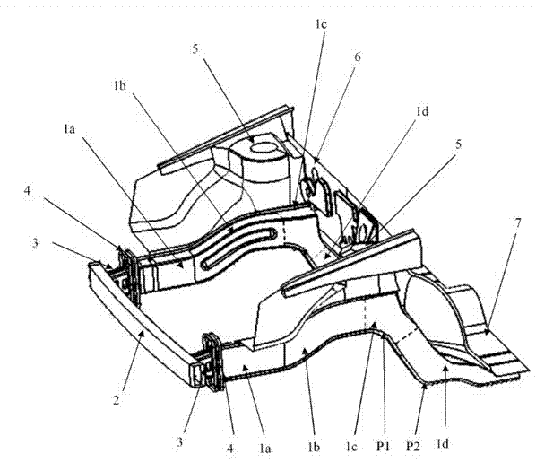 Front longitudinal beam structure for automobiles