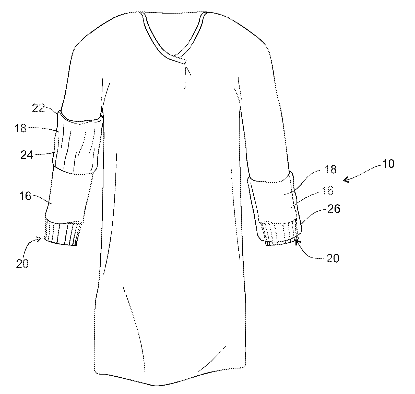 Medical gown with a secondary sleeve for extending over a surgical glove