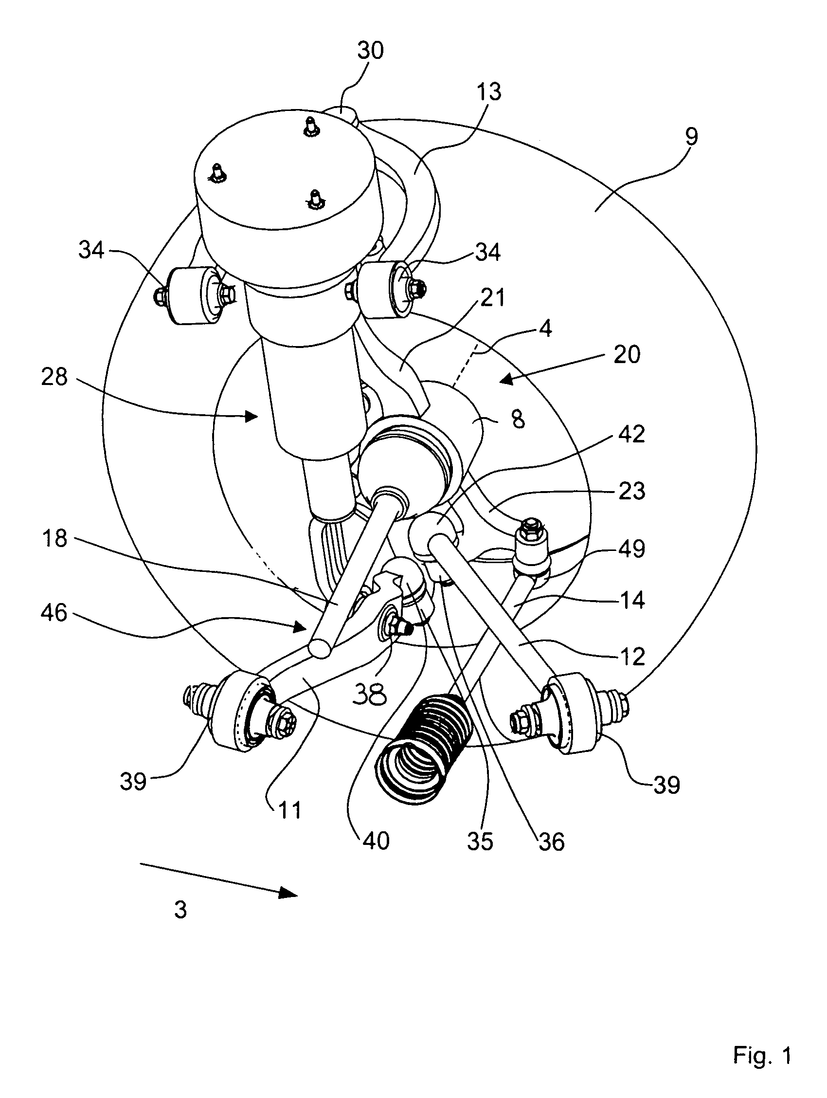 Wheel guide arrangement for a steered motor vehicle wheel