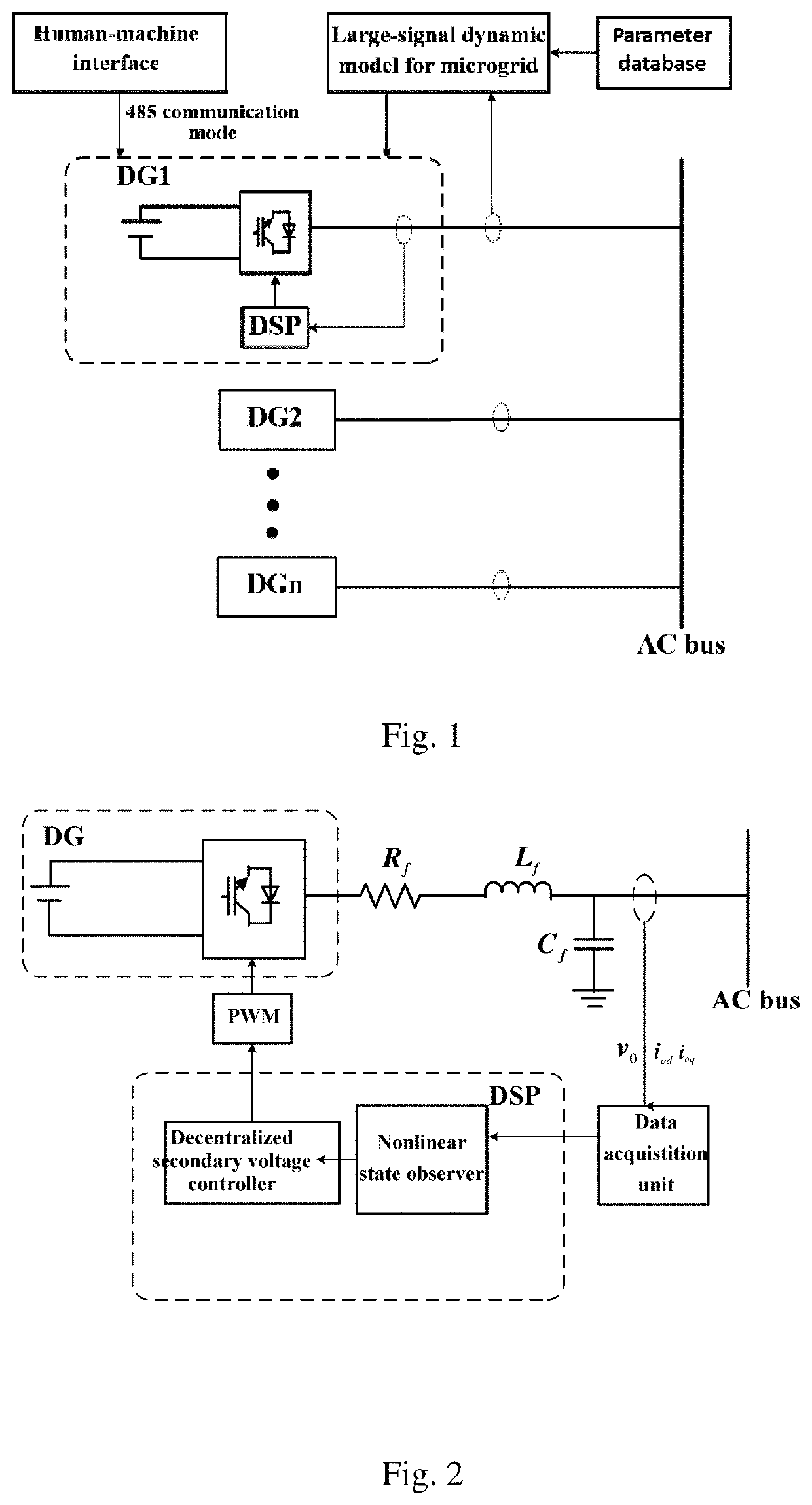 Decentralized voltage control method for microgrid based on nonlinear state observers