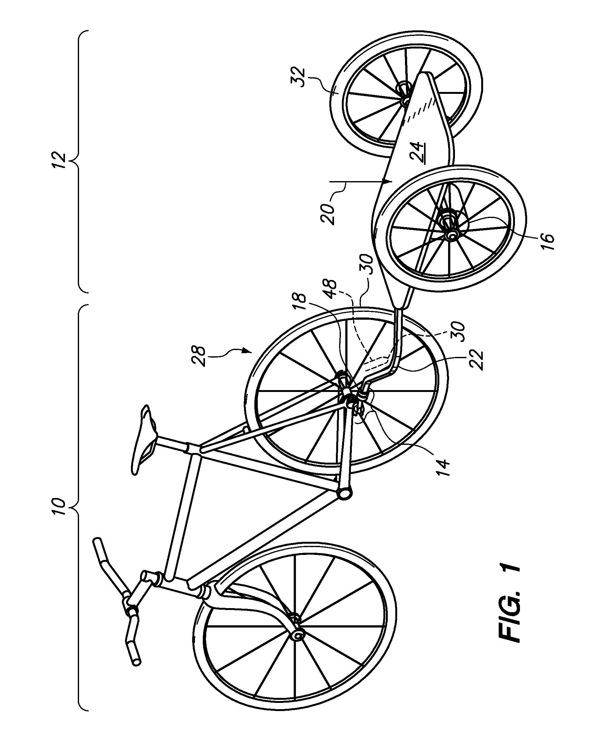 Motor powered bicycle trailer with integral hitch force metering