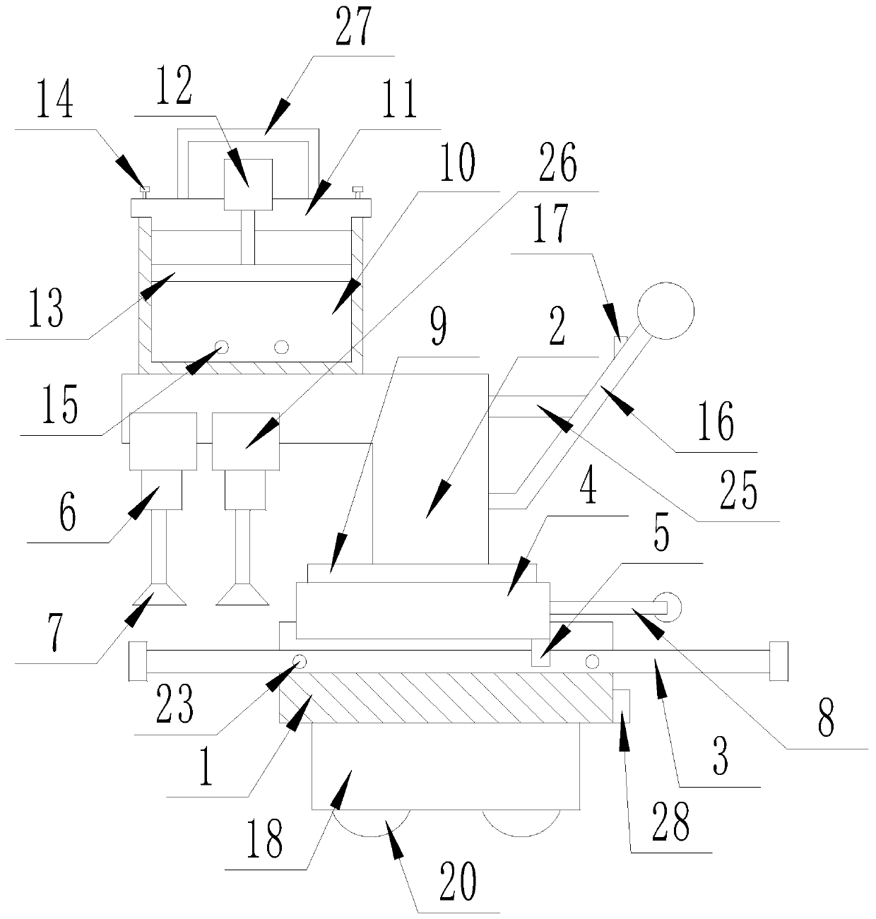 A horizontal floor tile laying device for house construction