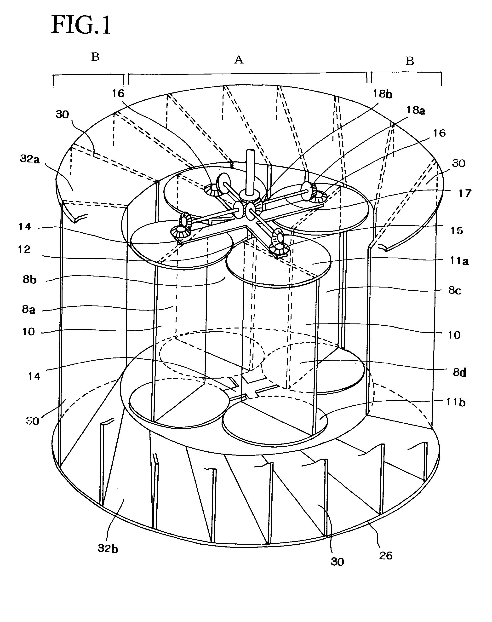 Vertical shaft driving device for vertical wind mills or the like and electric power generator using the same