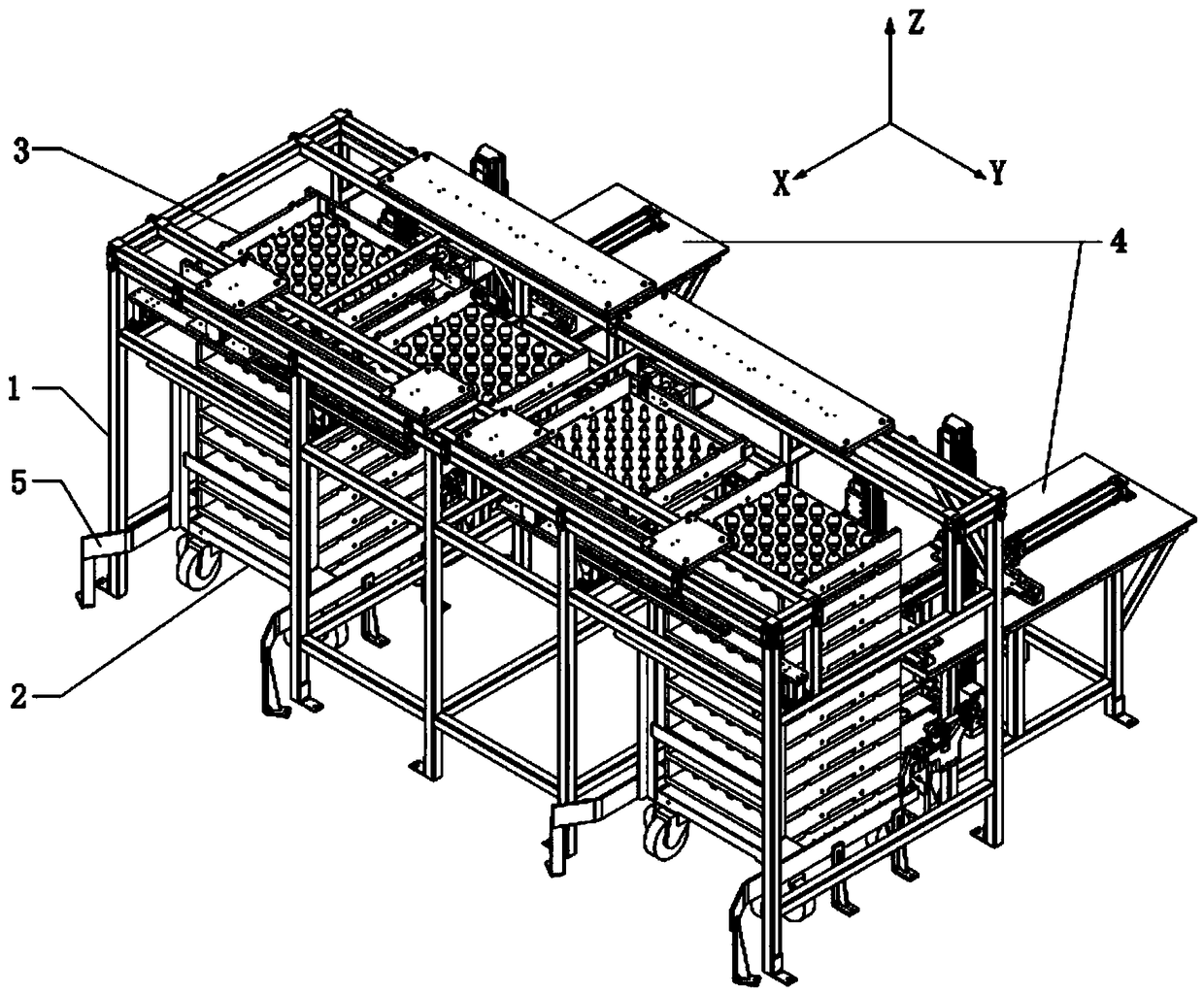 Tray conveying and switching system on automatic production line