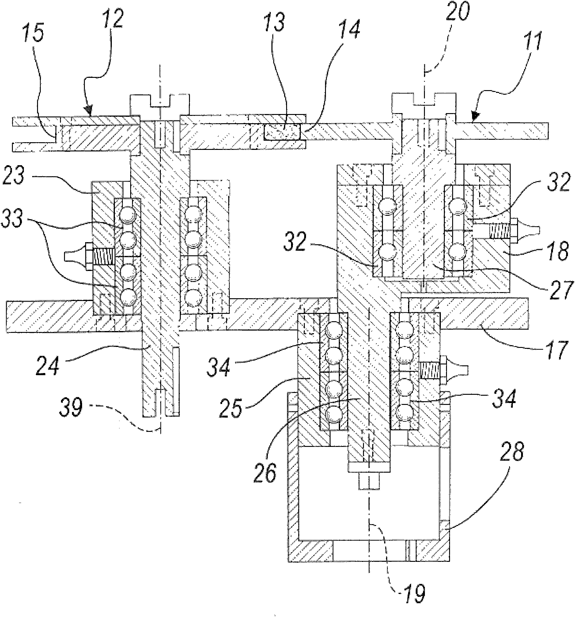 Device for measuring volume change of at least one textile fiber band