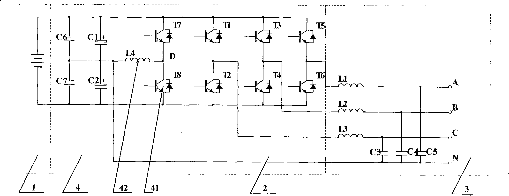 Three-phase four-wire system inverter circuit