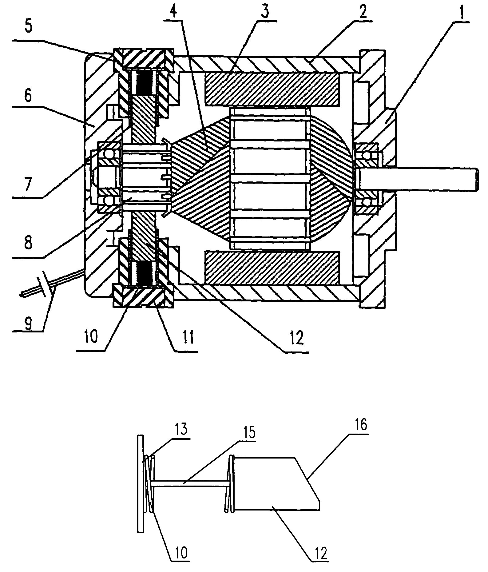 DC motor with externally mounted carbon brush