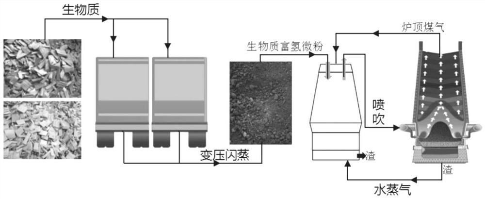 Novel biomass synthesis gas directional preparation and blast furnace smelting coupling co-production process