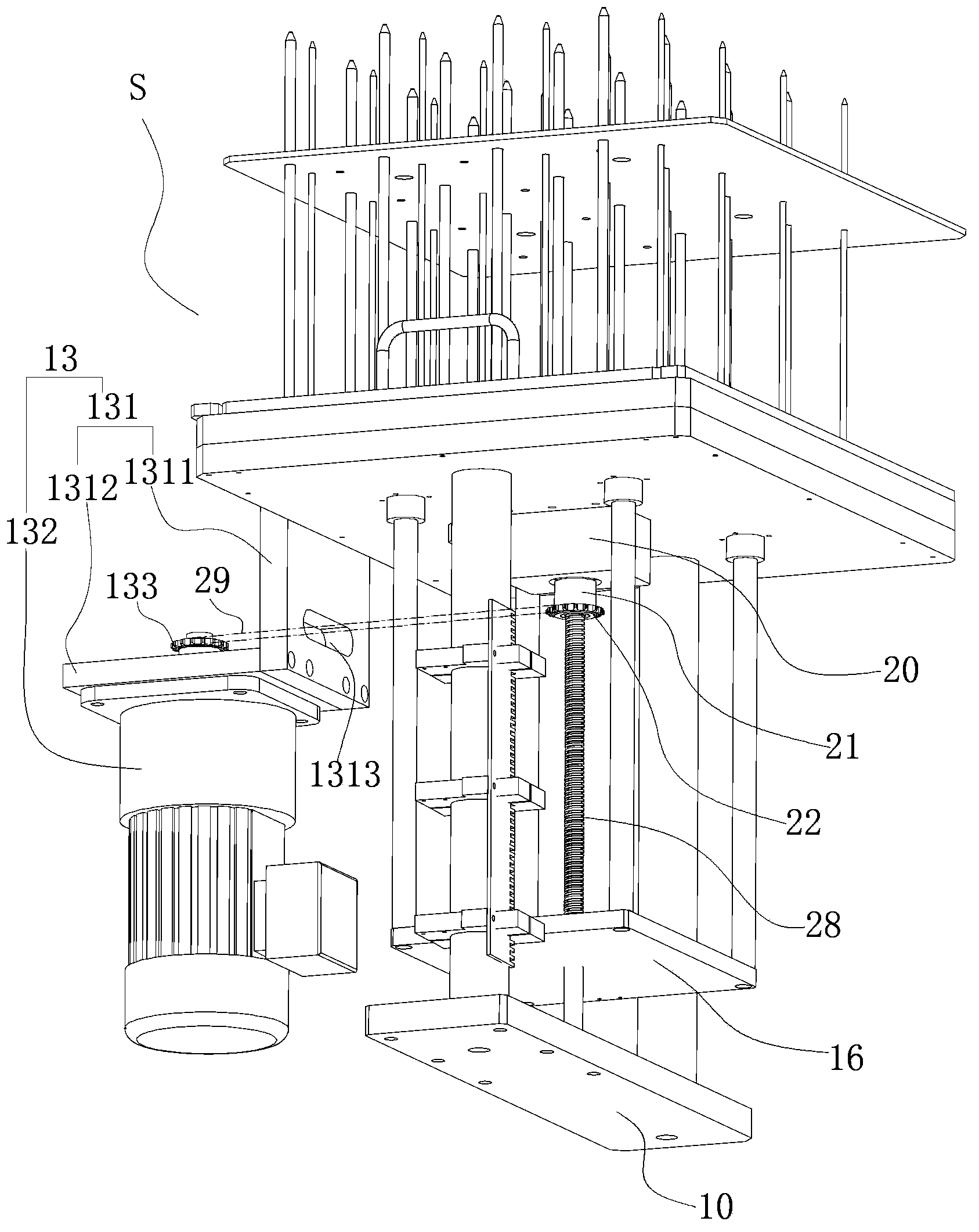 Lifting type material supporting mechanism and material collecting device of conducting film assembly