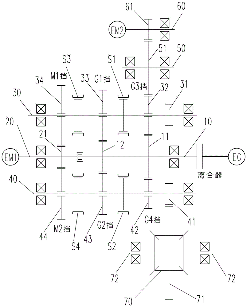 Six-gear hybrid transmission for hybrid electric vehicle and application method thereof