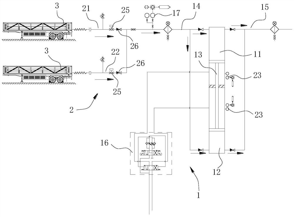 Hydraulic natural gas compressor intake system, gas filling sub-station and gas unloading method