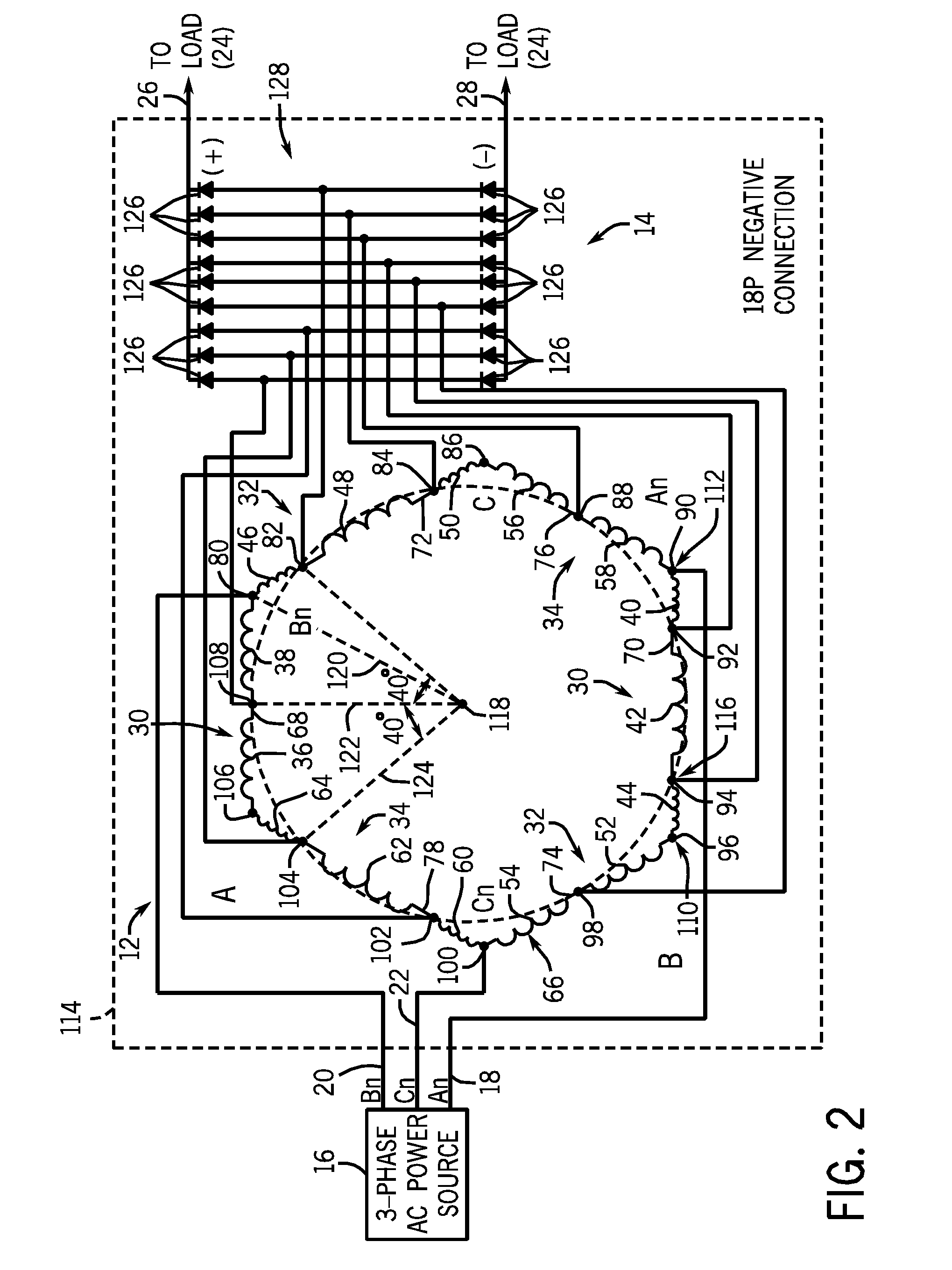 Thirty-six pulse power transformer and power converter incorporating same
