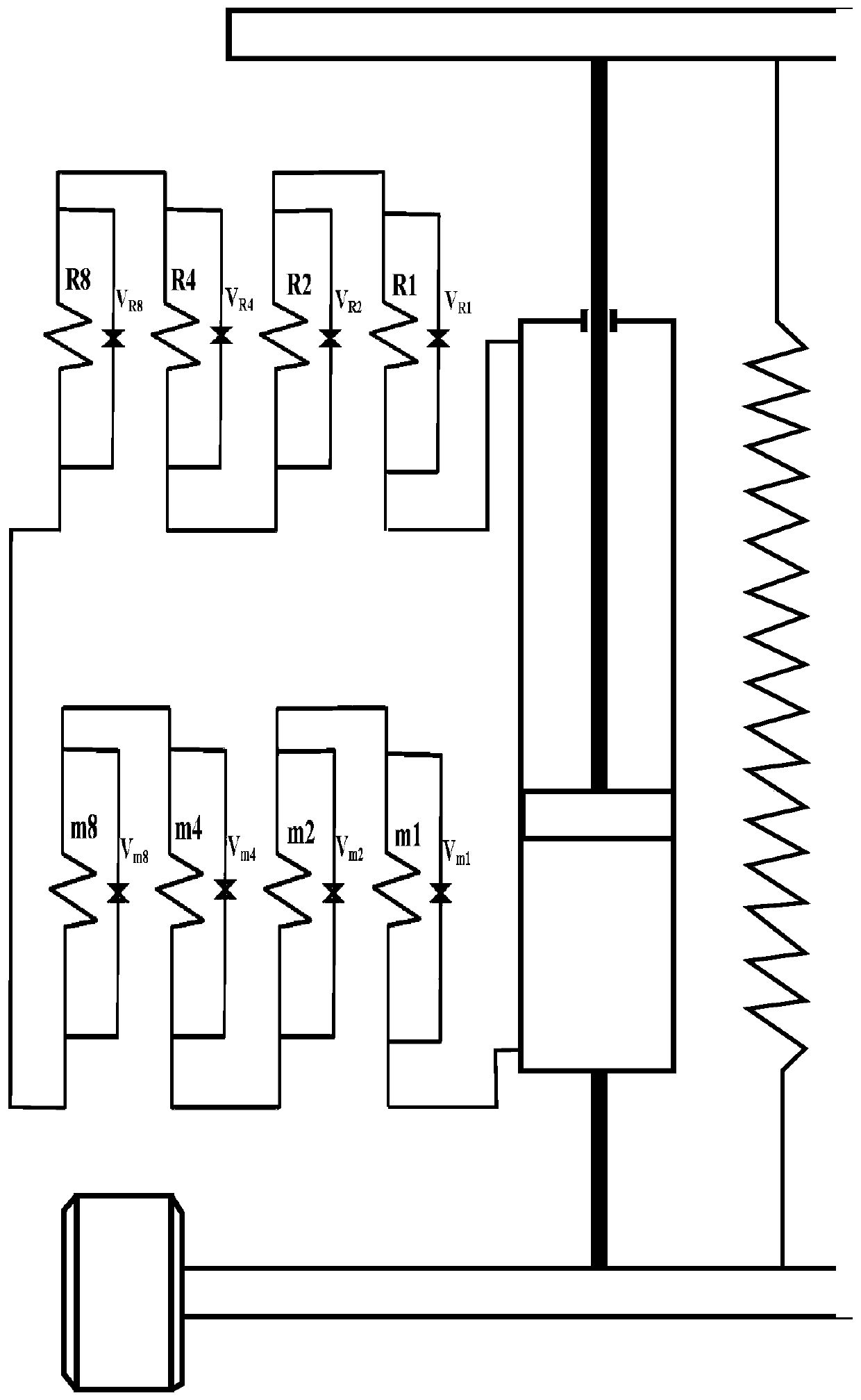 A series-series R-type automobile shock absorber and method for recovering energy from a single turbine