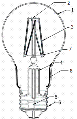 LED (Light-Emitting Diode) filament type bulb lamp with reflecting layer