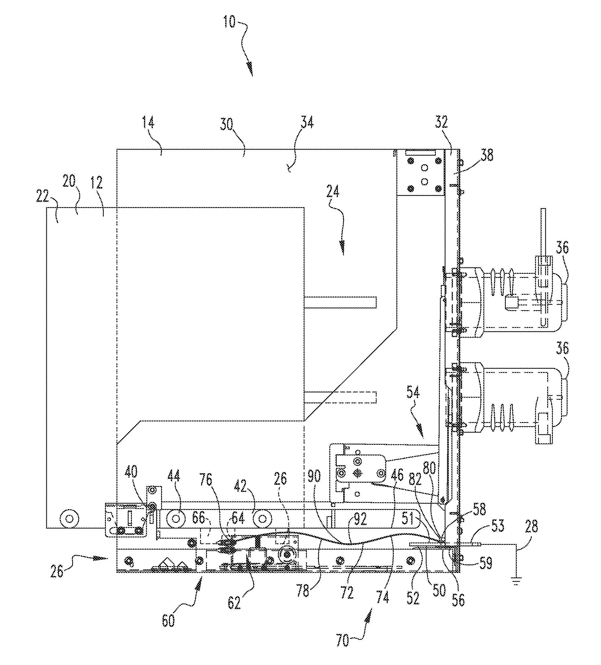 Switchgear enclosure housing assembly including an extendable conductor assembly