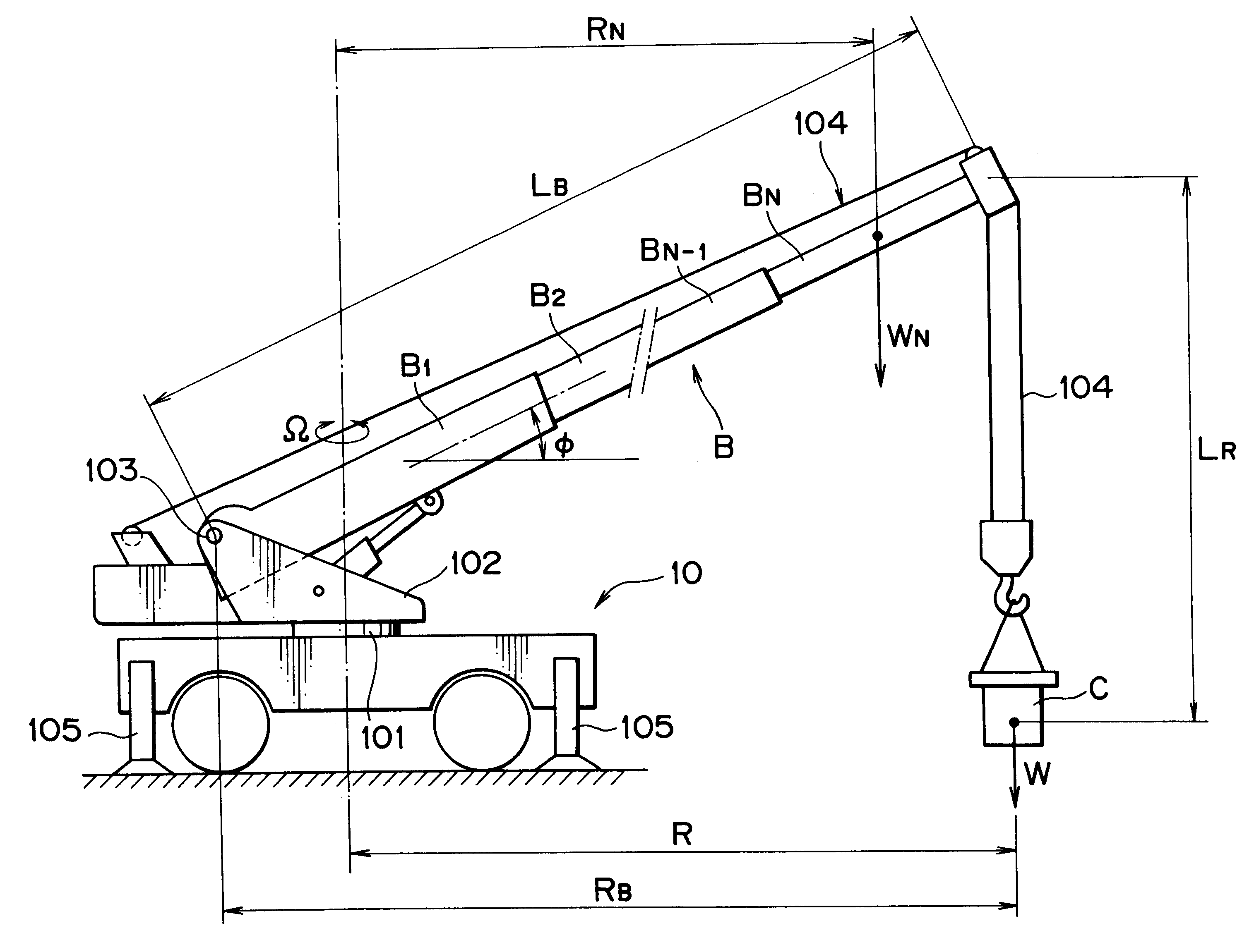 Swing type machine and method for setting a safe work area and a rated load in same