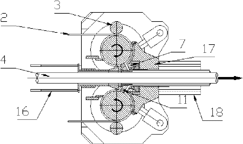 Four-channel tapered die forming vertical continuous extrusion cladding method and equipment