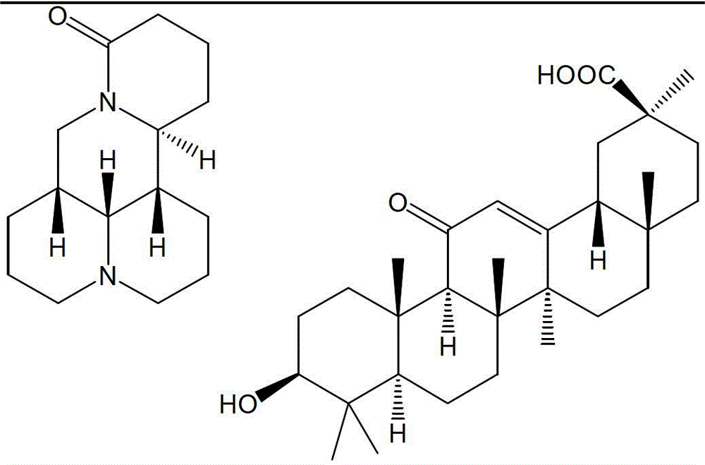 Matrine, oxymatrine glycyrrhetinic acid double salt, preparation method and use thereof
