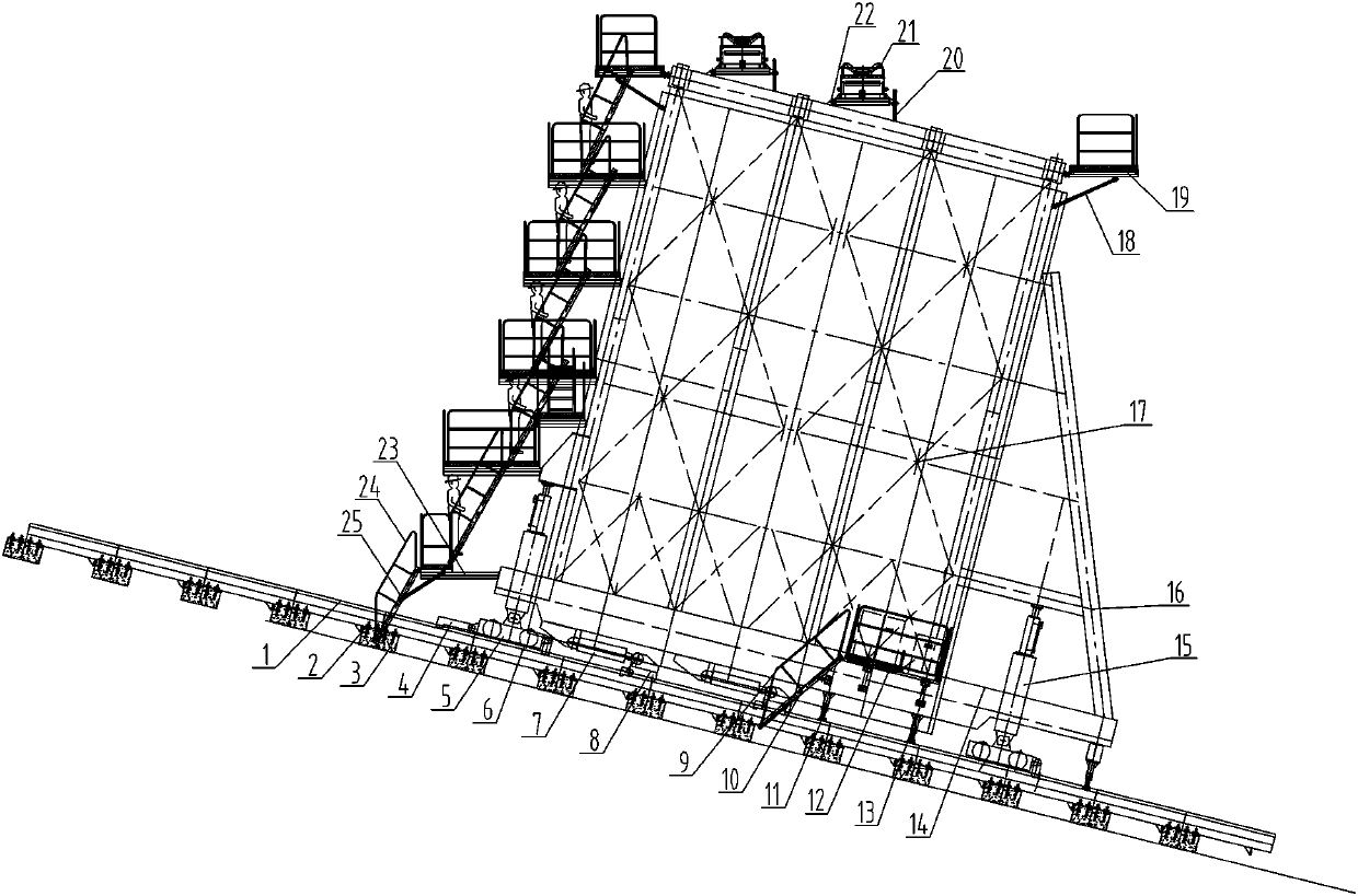 Variable section hydraulic self-propelled trolley and operation method thereof