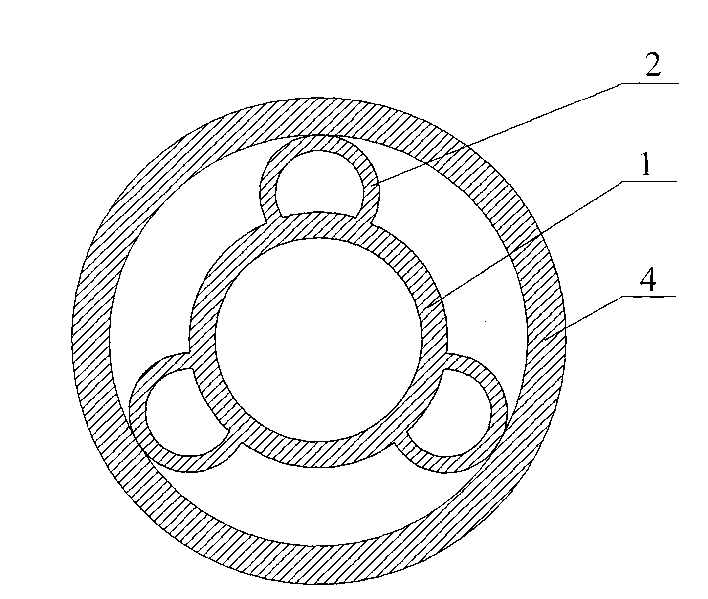 Rotary flexible shaft supporting tube with support blades having double-node cylindrical-annular sections