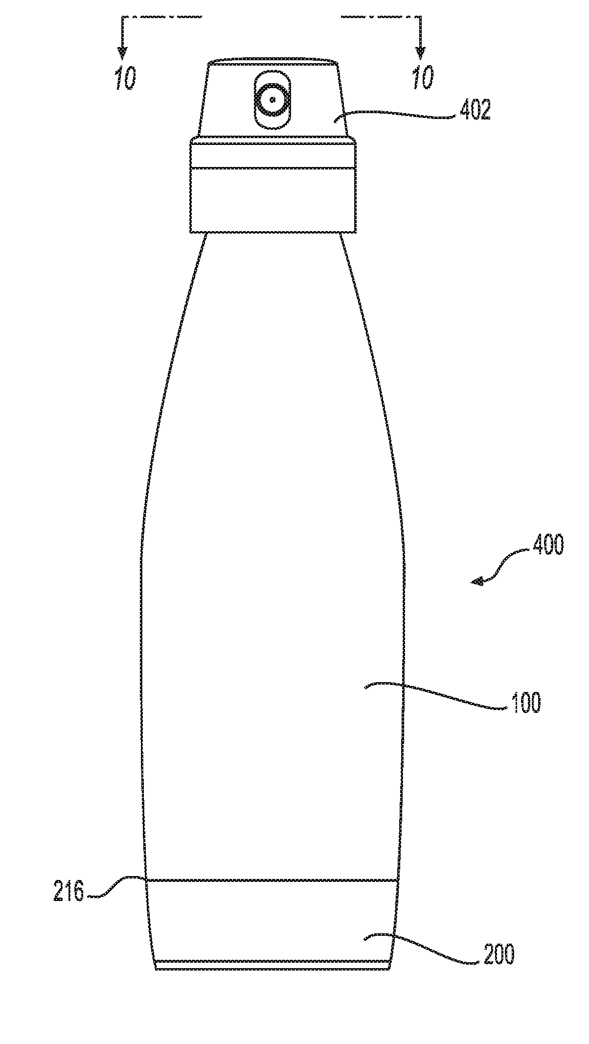 Plastic bottle and base cup for a pressurized dispensing system