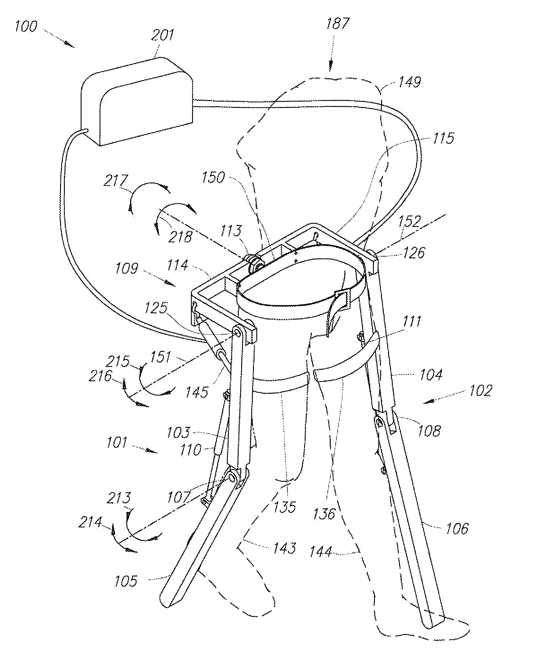 Device and Method for Decreasing Energy Consumption of a Person by Use of a Lower Extremity Exoskeleton