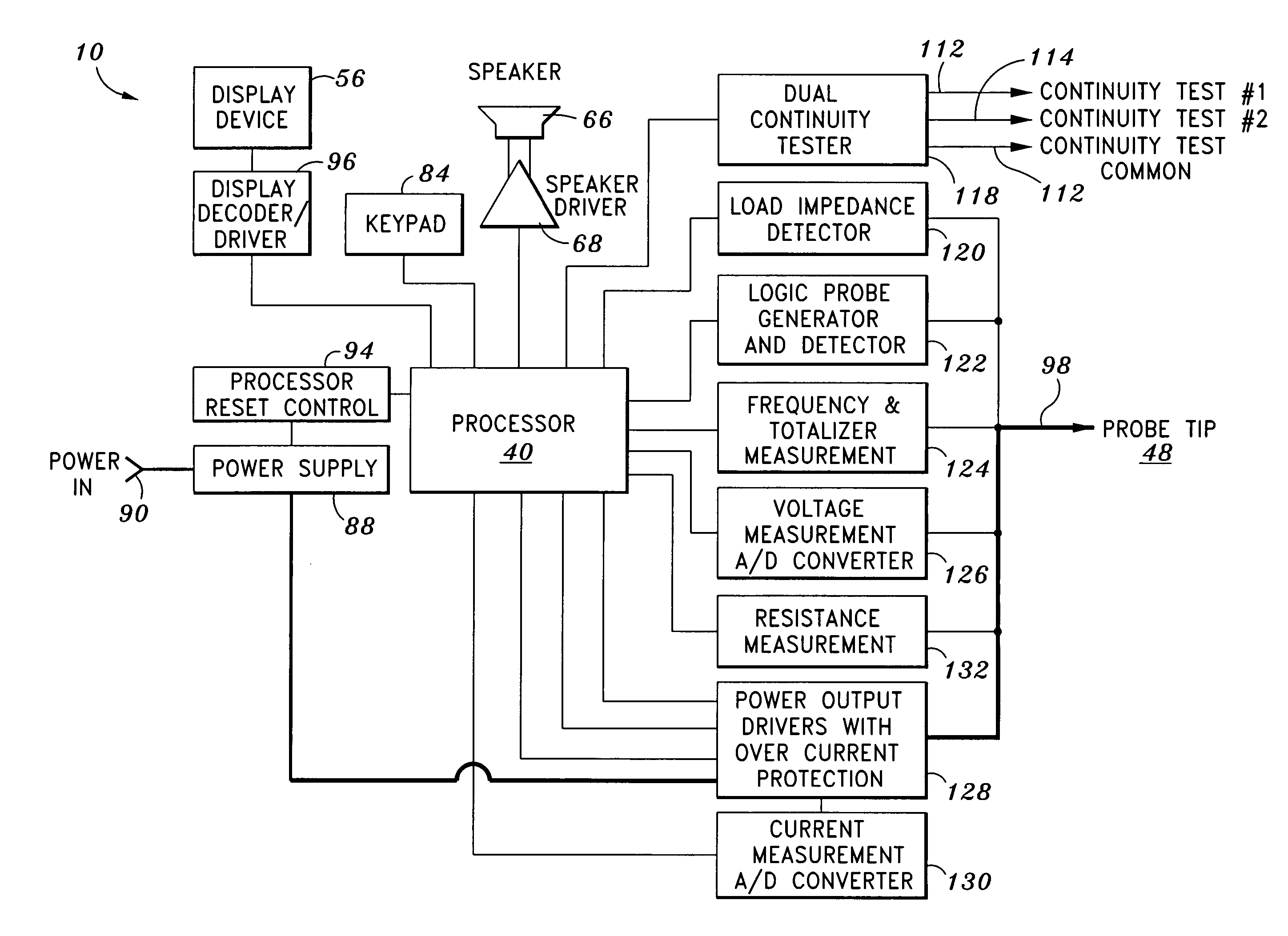 Energizable electrical test device for measuring current and resistance of an electrical circuit