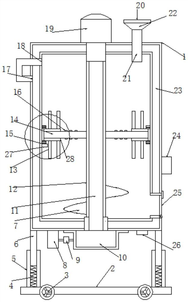 A double mixing and stirring device for aquatic feed