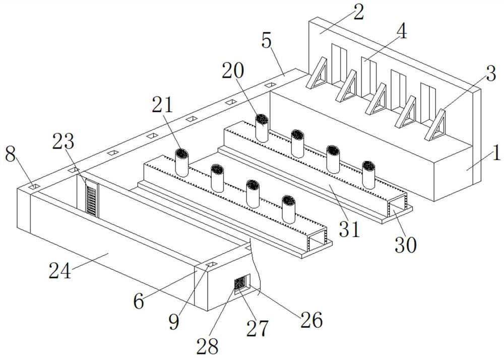 A tailings debris flow landslide protection structure with a buffer structure