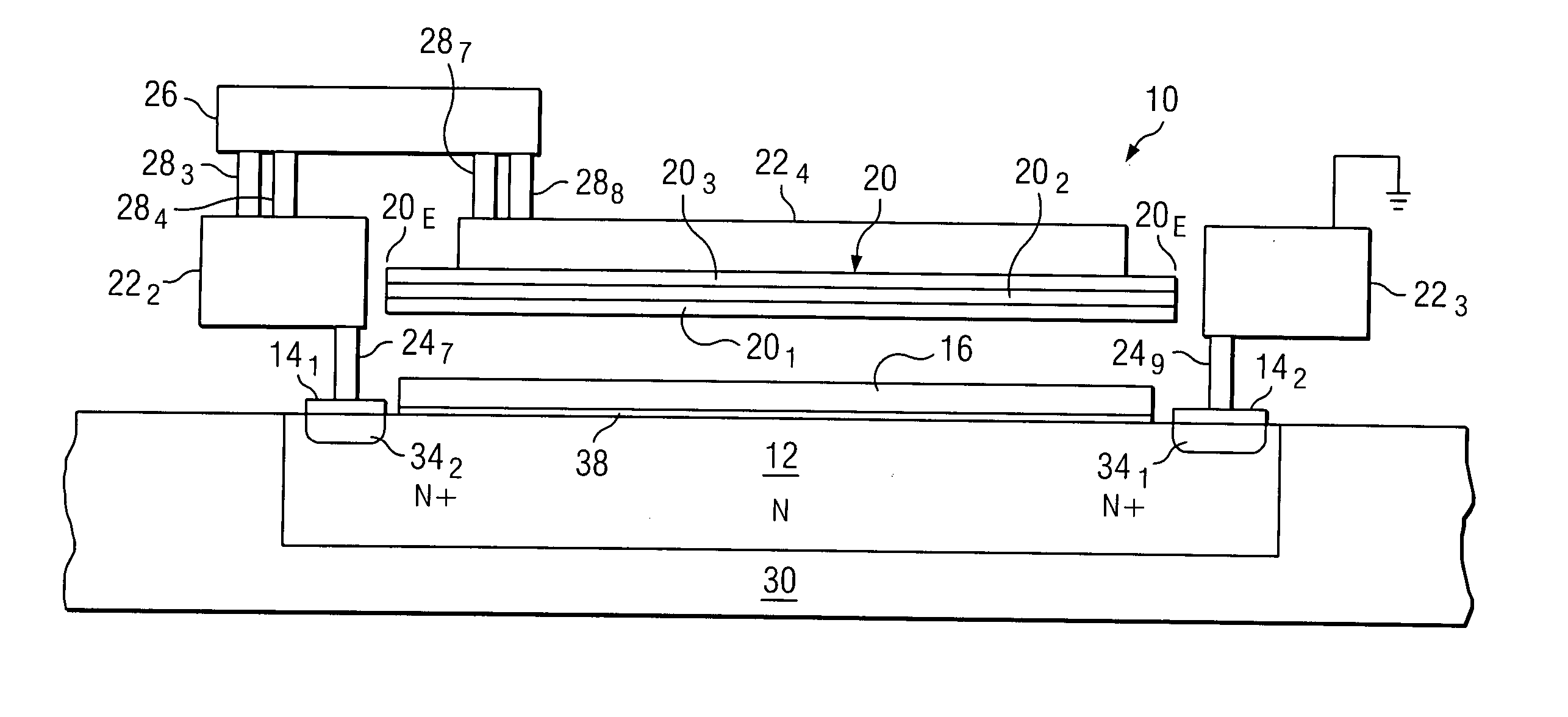 High capacitive density stacked decoupling capacitor structure