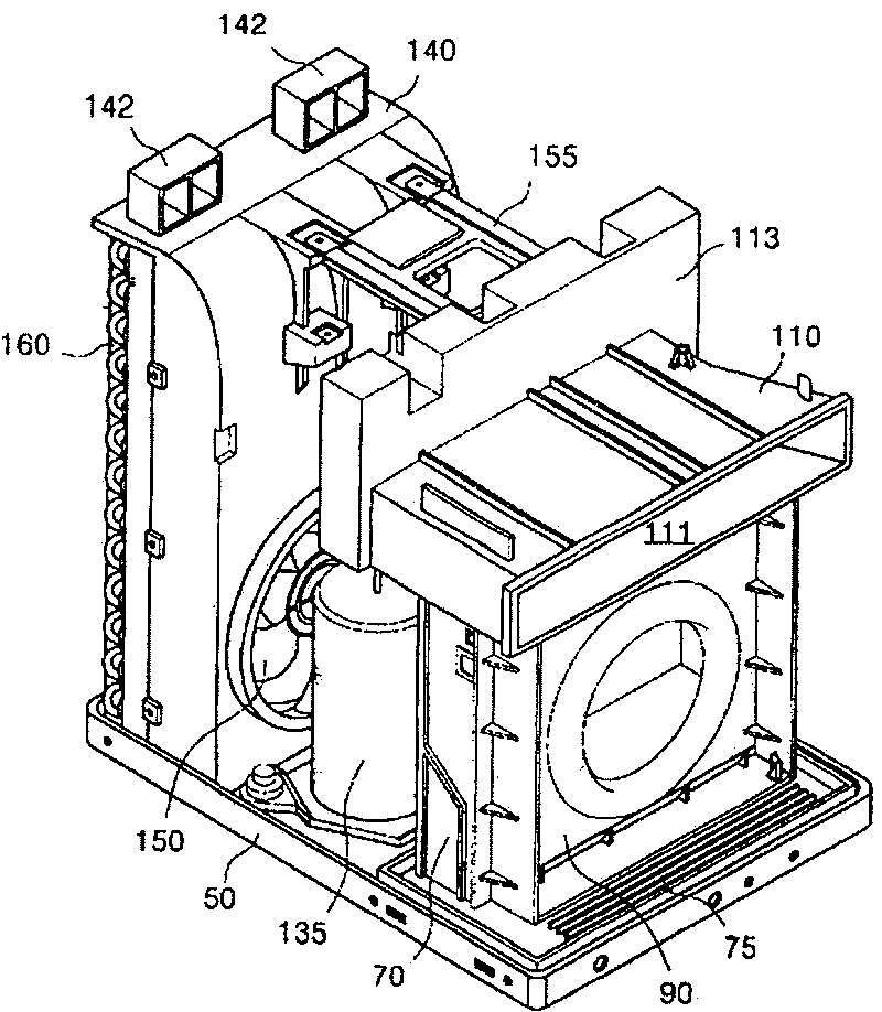 Partition plate and air flow arrangement for window type air conditioner