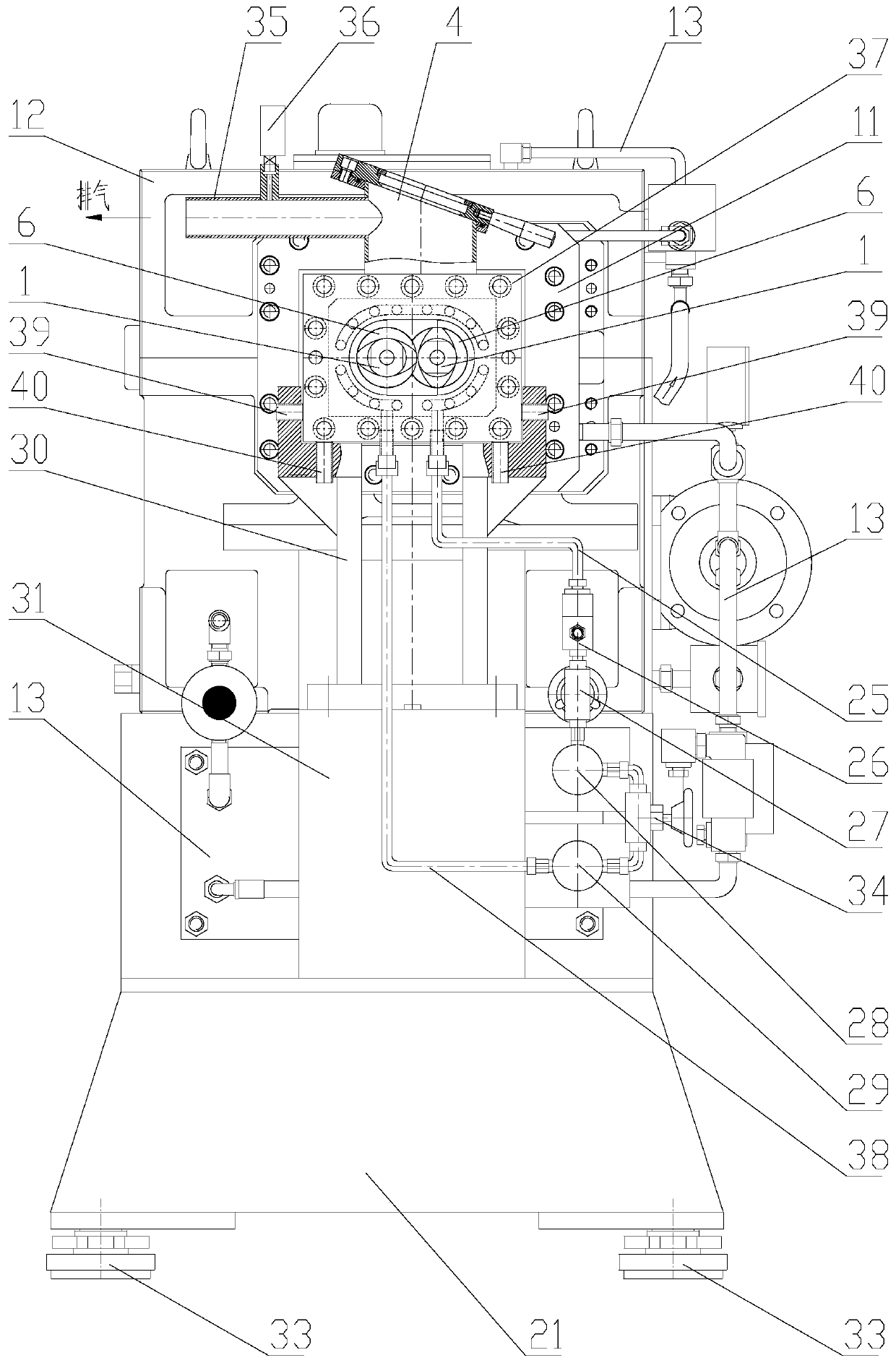 Structure of homonymous parallel double-screw-rod extrusion machine