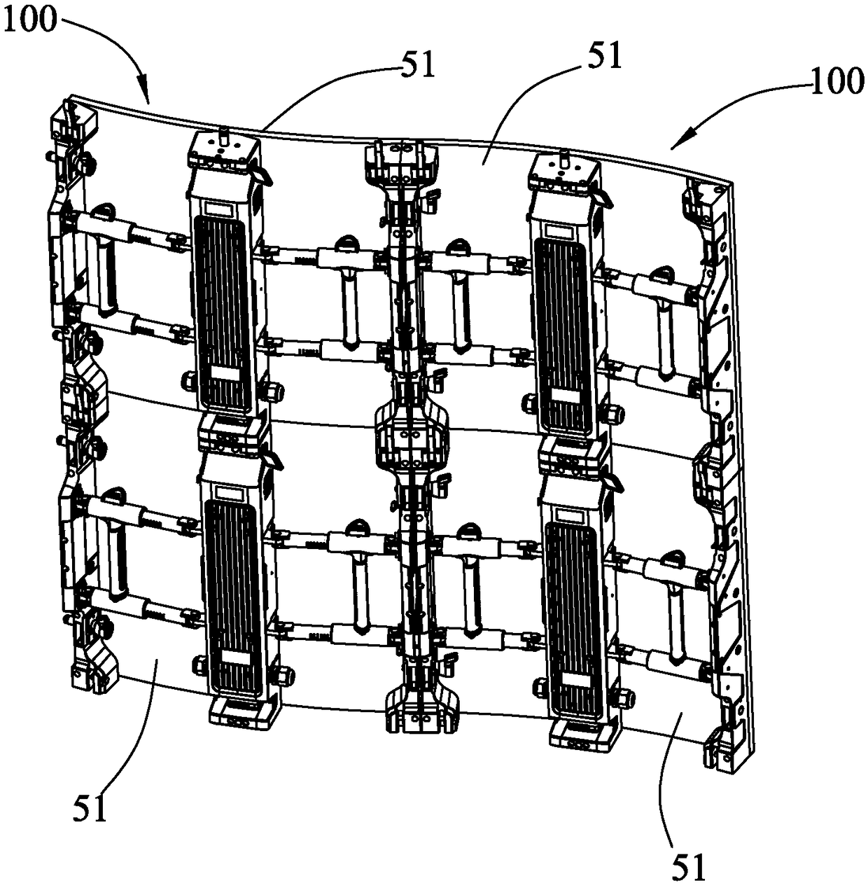 Curved surface structured LED display device and curved surface LED large-screen display