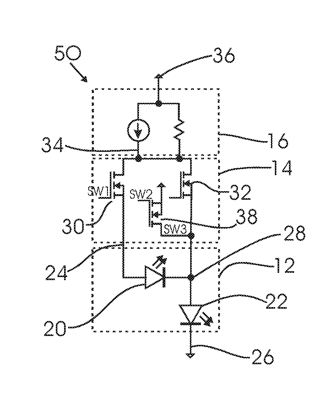 LED lighting circuit with controllable LED matrix