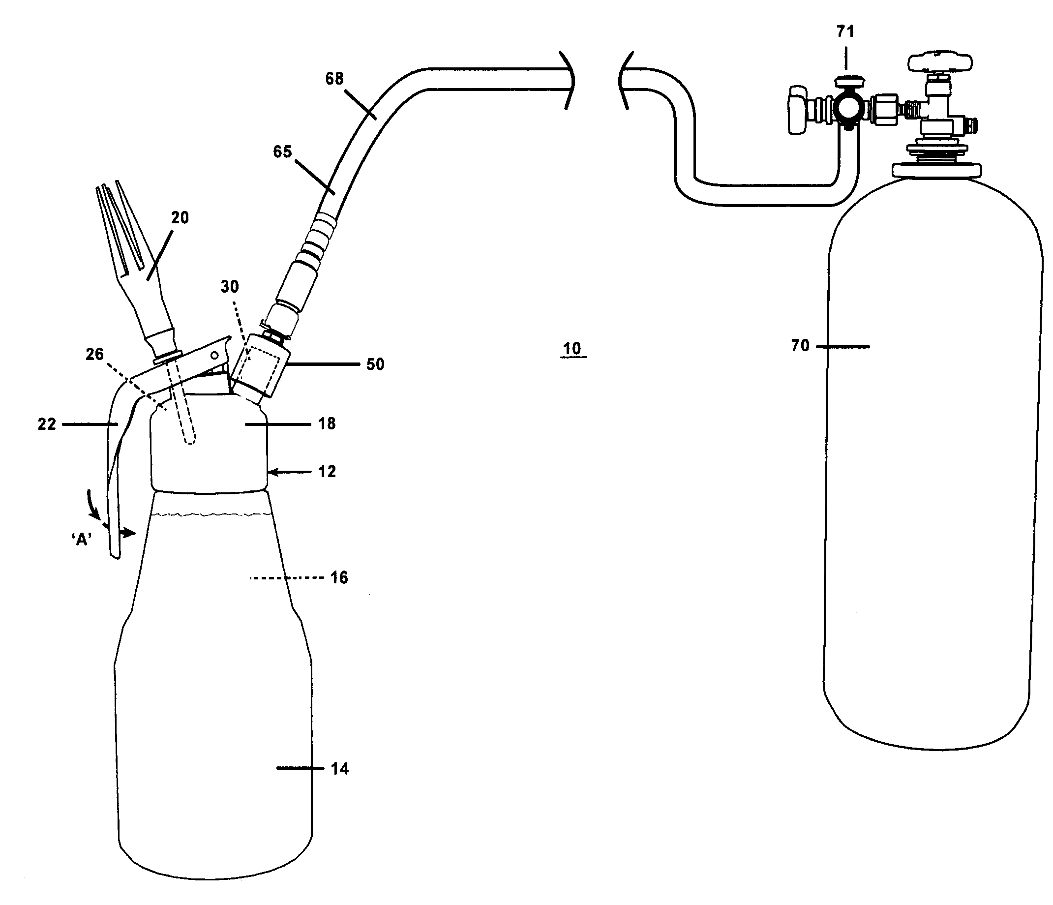 Remote pressure system for portable whipped cream dispensers