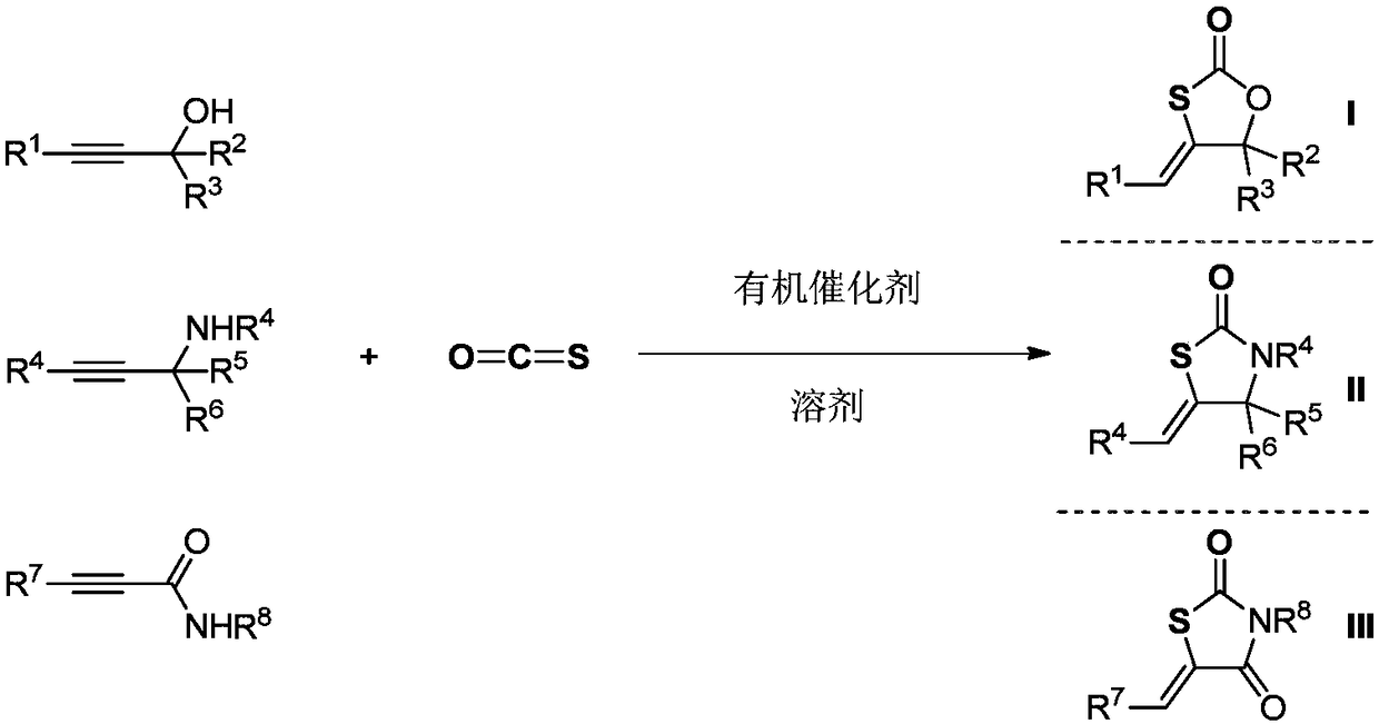 Method for catalyzing conversion of carbonyl sulfide by using organic catalyst to synthesize five-membered sulfur heterocyclic compound