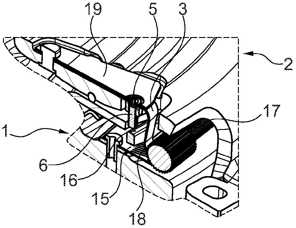 Wear compensation device having a pre-fixed threaded pin, clutch and assembly method