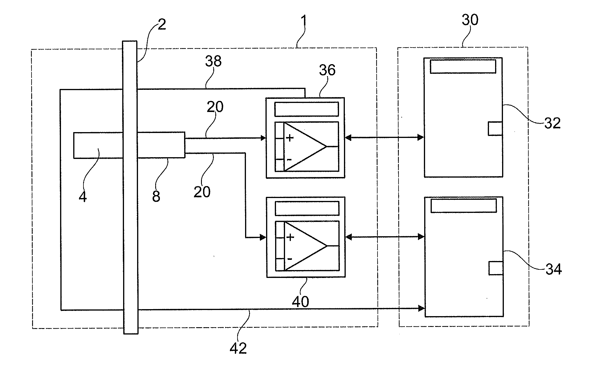 Ultrasound-based gas bubble and/or solid detector, dialysis apparatus and method for such detector