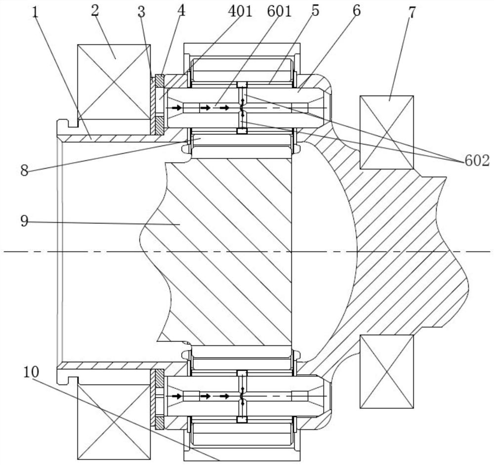 A planetary gear train bearing lubrication structure