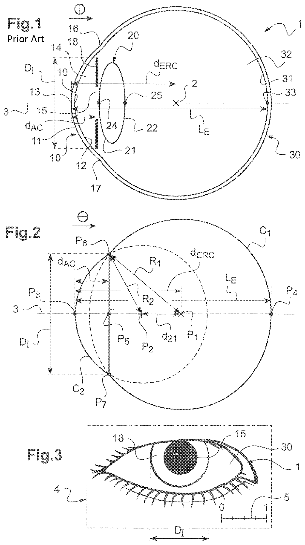 Method for determining the position of the eye rotation center of the eye of a subject, and associated device