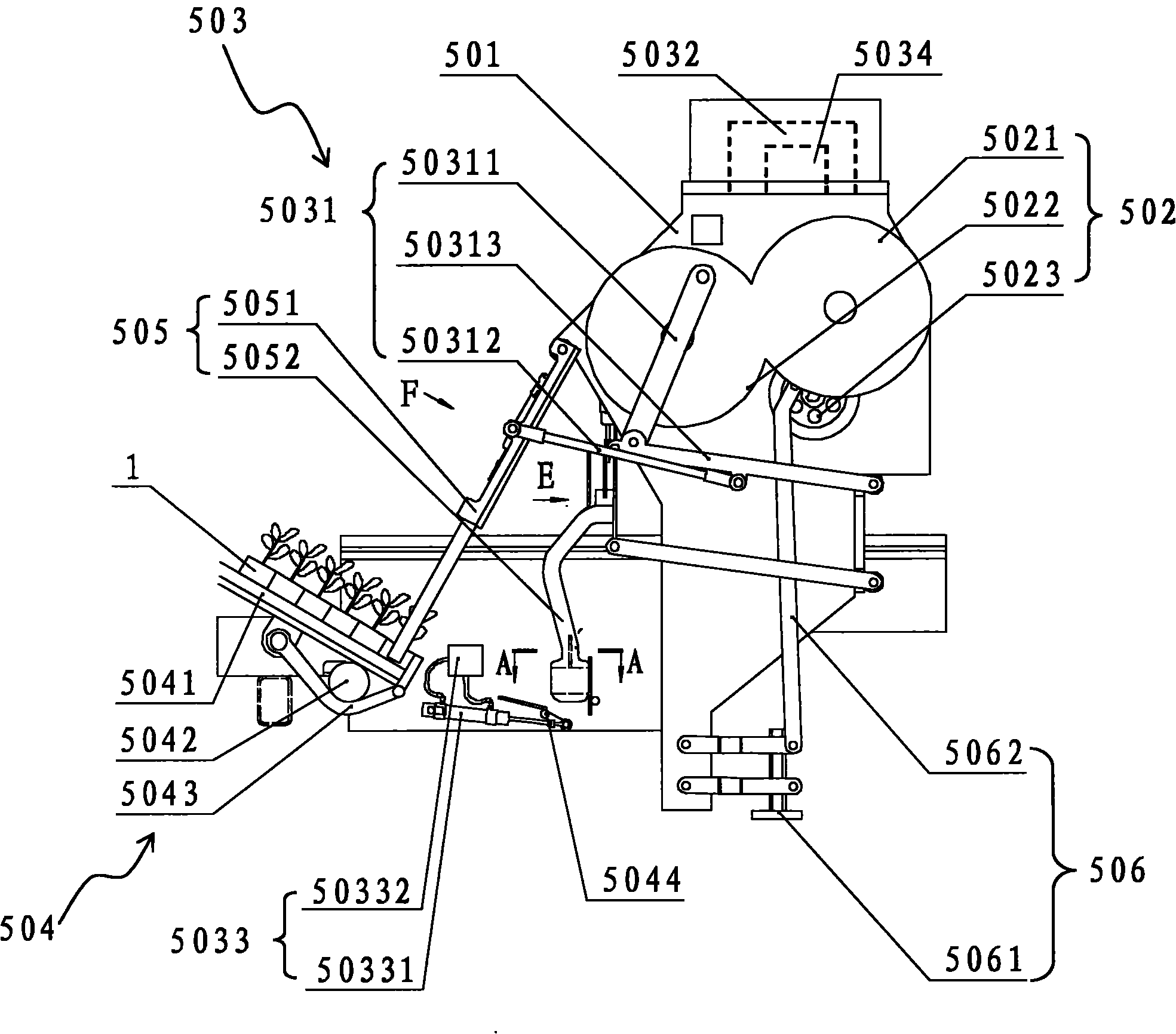 Pot seedling planting device and pot seedling transplanting machine with the same