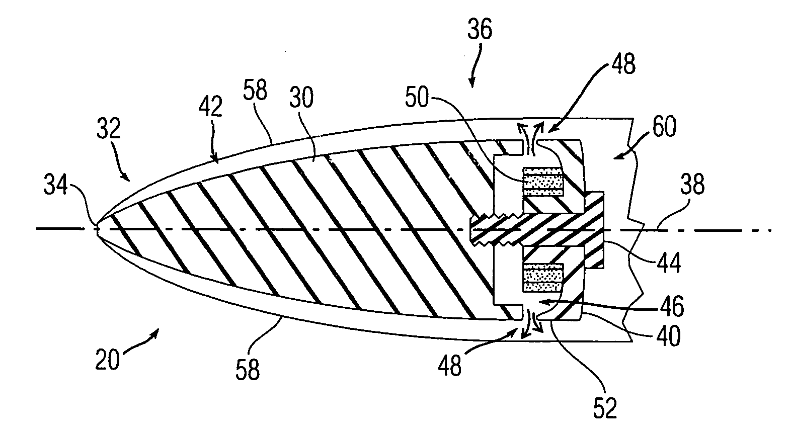 Projectile with tail-mounted gas generator assembly