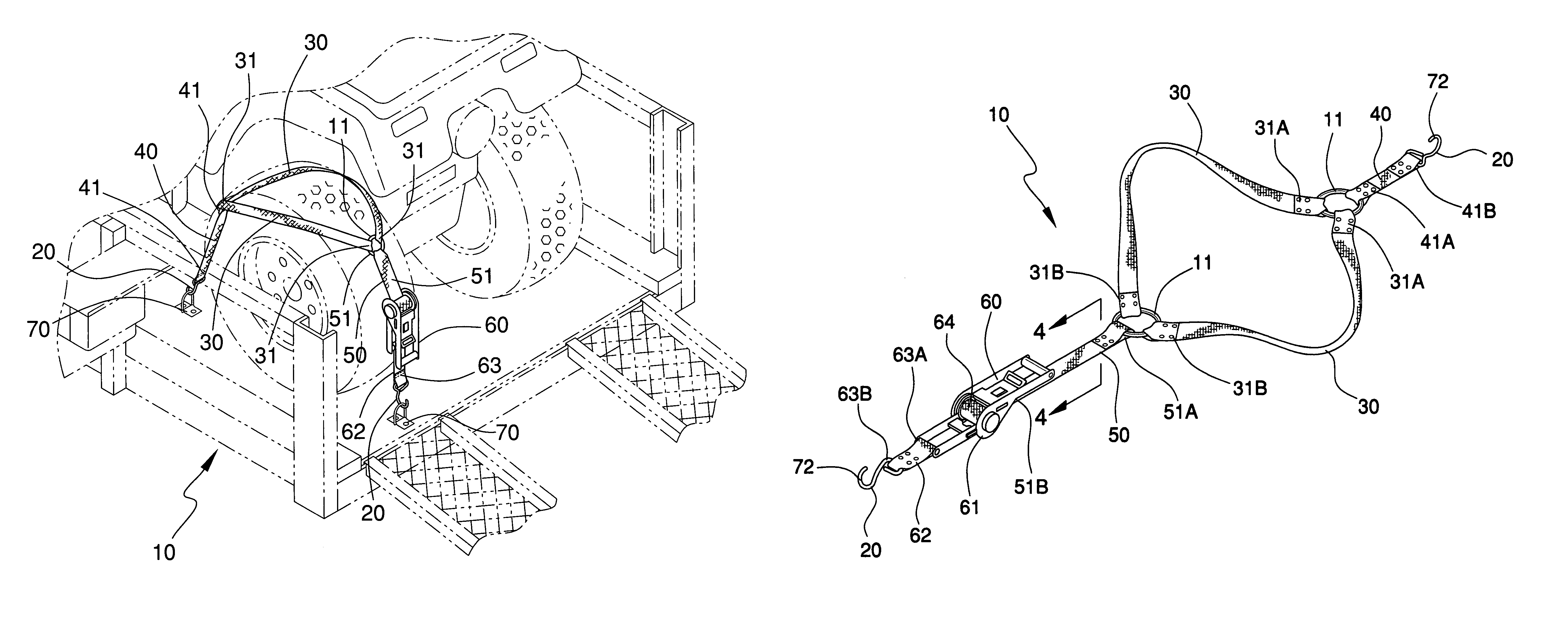 Adjustable tire tie-down apparatus