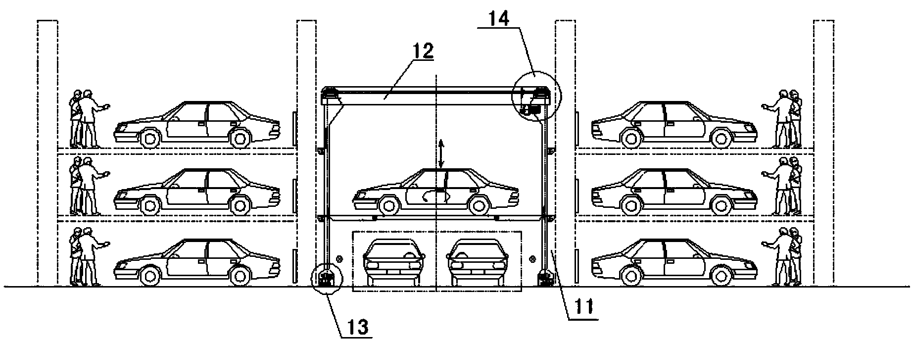 Parallel type vehicle carrying robot and parking equipment