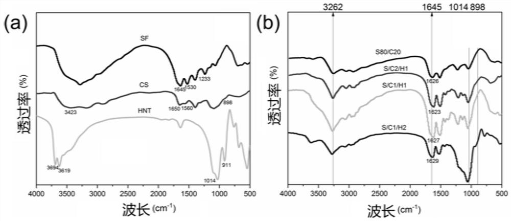 Biomacromolecule and modified halloysite composite hydrogel and preparation and application thereof