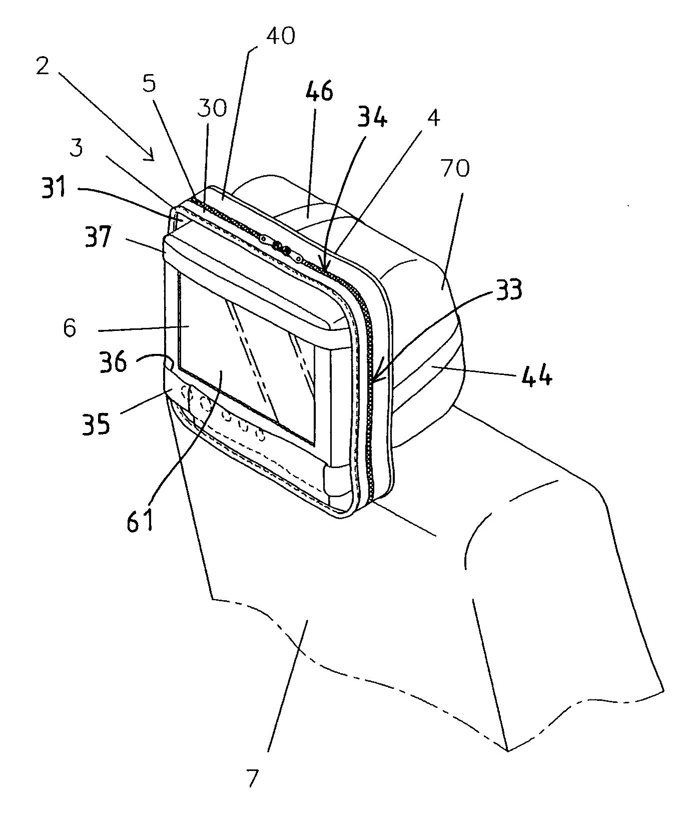 Carrying case and display device combination for vehicle