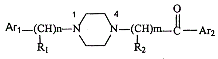 Aralkylone pipeazine derivative and its application
