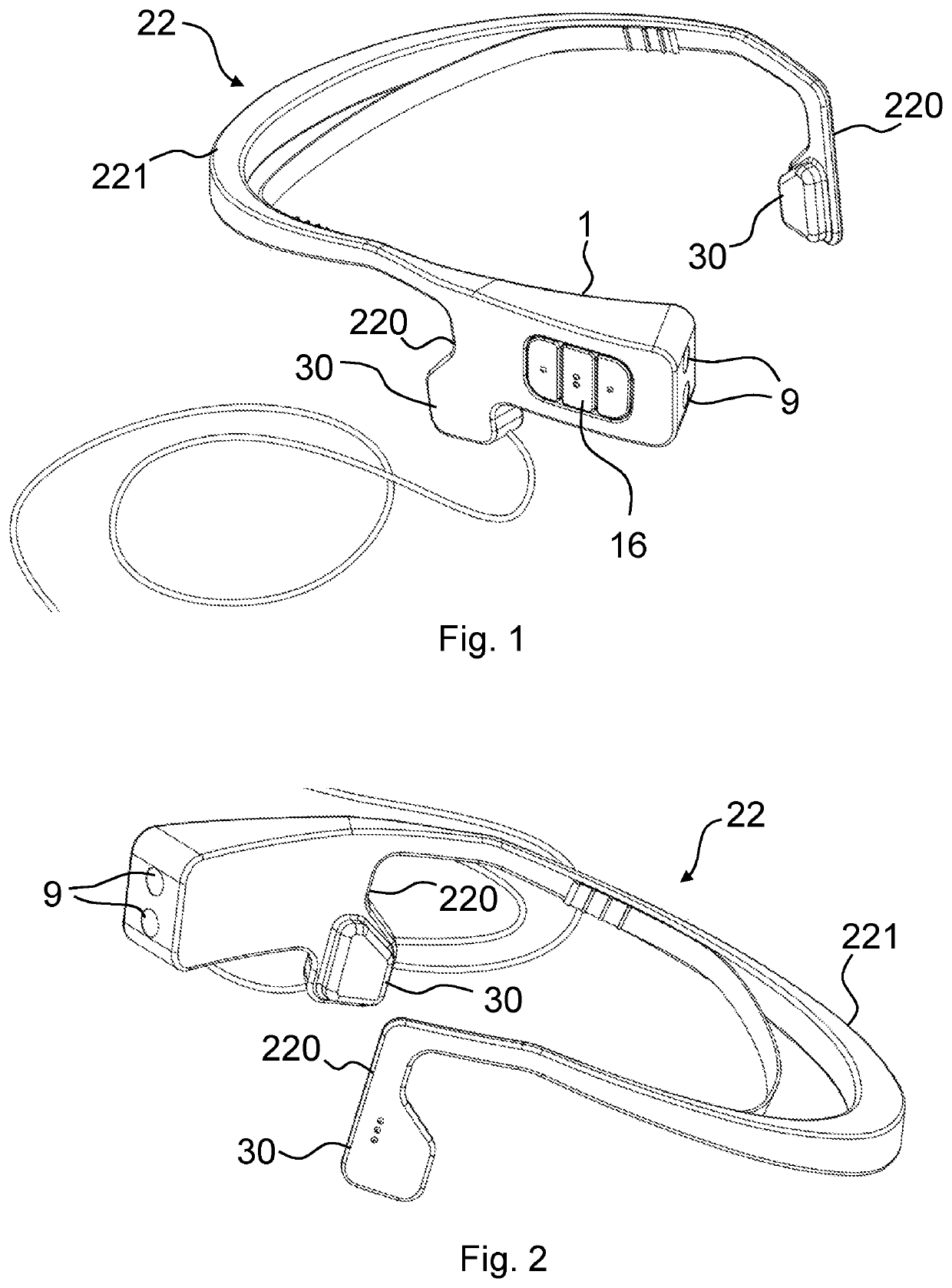 Process and wearable device equipped with stereoscopic vision for helping the user