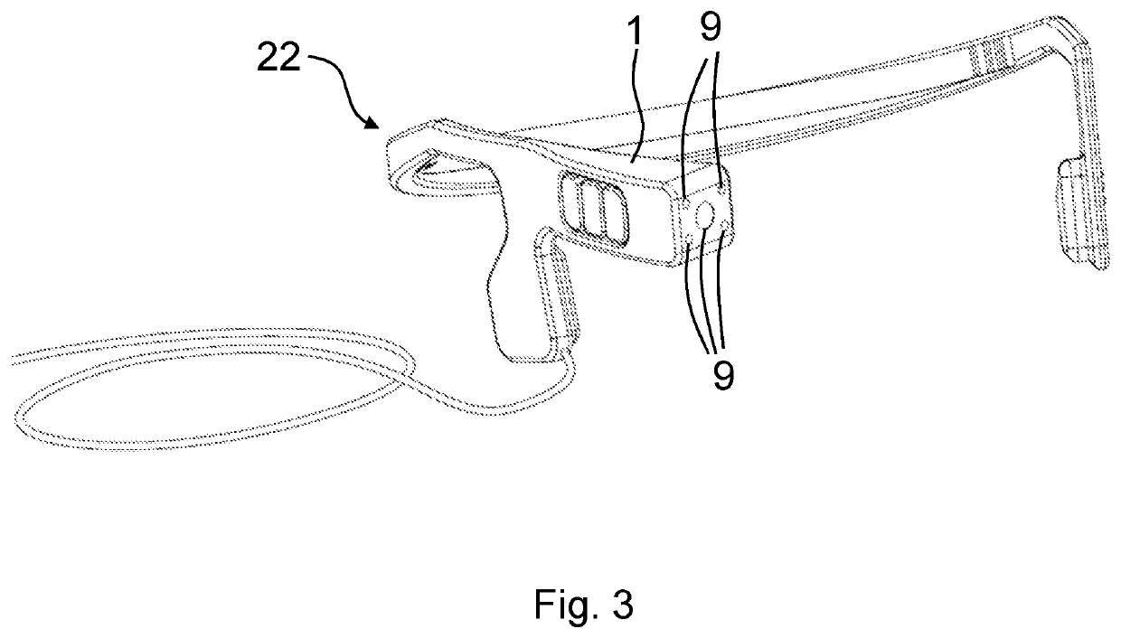 Process and wearable device equipped with stereoscopic vision for helping the user